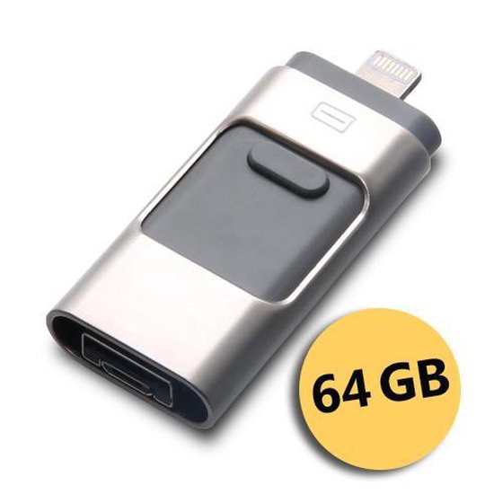 USB stick – flashdrive 64GB – voor iPhone Android en PC of Mac - Zilver -  DisQounts | bol.com