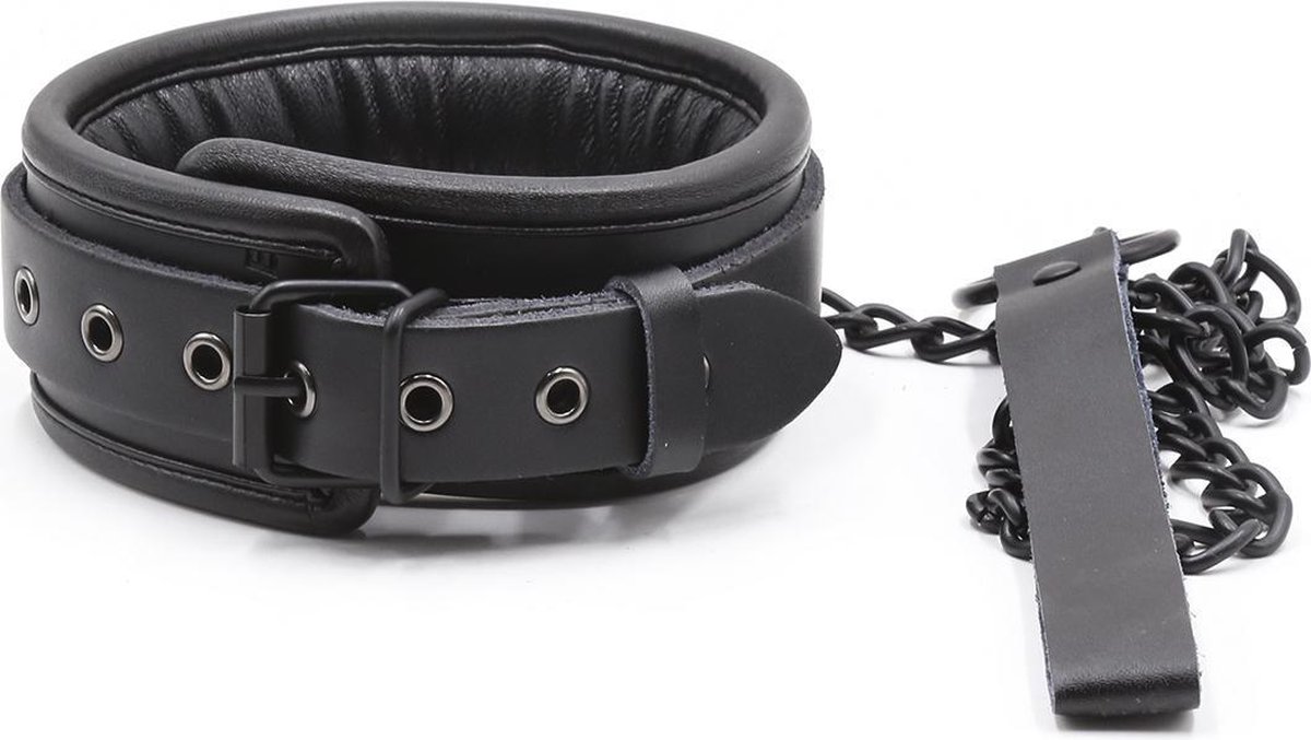 Banoch - halsband van pu leer gevoerd - zwarte collar bdsm