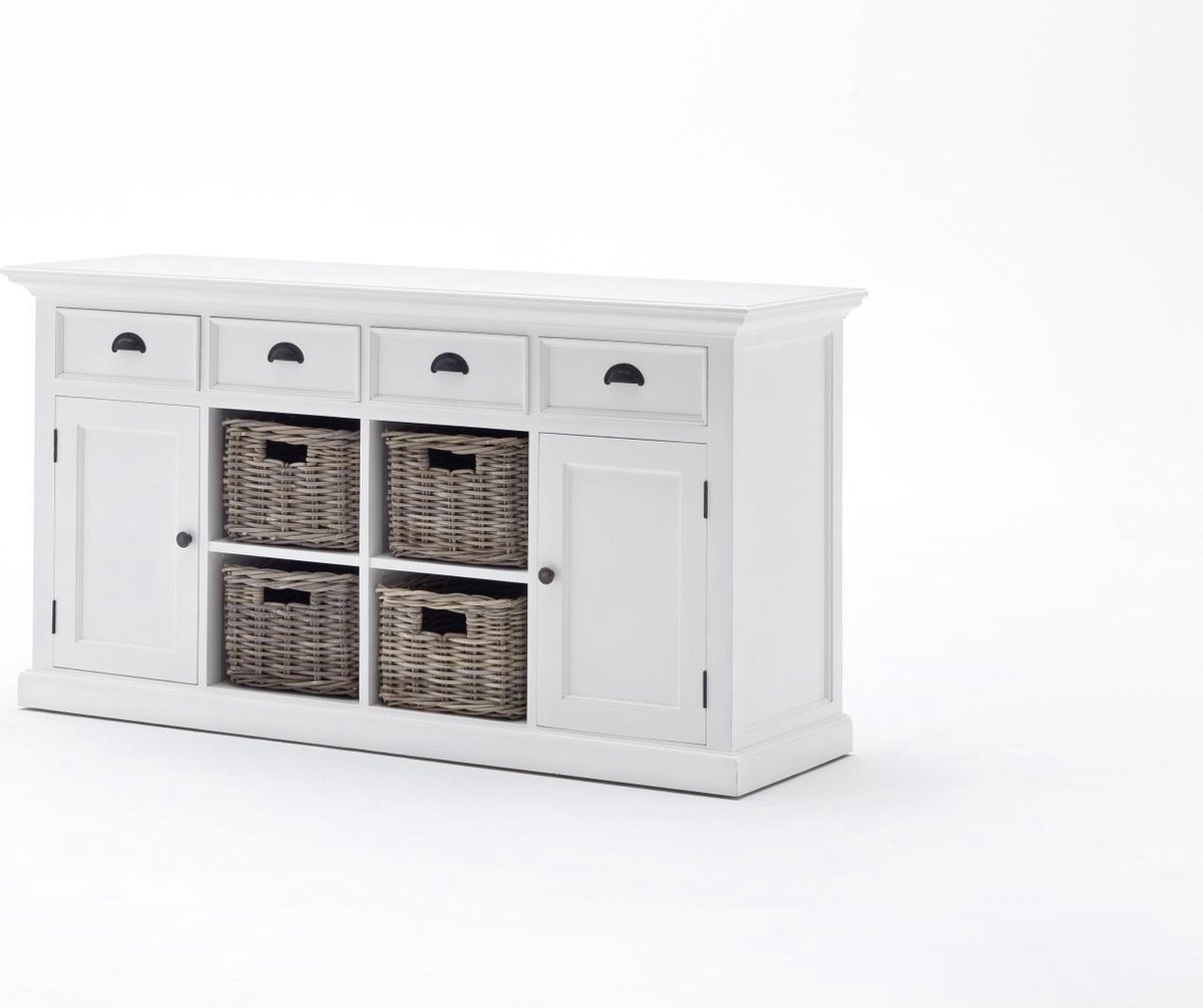 Dressoir wit - landelijk dressoir wit - 160bx50dx85 hoog - 4 laden - 4 mandjes - 2 deuren - gemonteerd - Nova Solo - B189