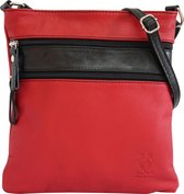 AmbraModa kleine leren tas, schoudertas, crossbody tas NL613 Rood + Zwart
