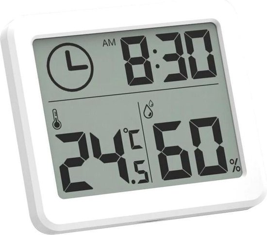 Digitale klok thermo- en luchtvochtigsheidsmeter / Ideaal voor de badkamer / AM/PM... | bol.com