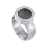 Quiges RVS Schroefsysteem Ring Zilverkleurig Mat 17mm met Verwisselbare Cat's Eye Grijs 12mm Mini Munt