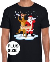 Grote maten foute Kerst t-shirt dronken kerstman en rendier Rudolf na kerstborrel/ feest zwart voor heren 4XL