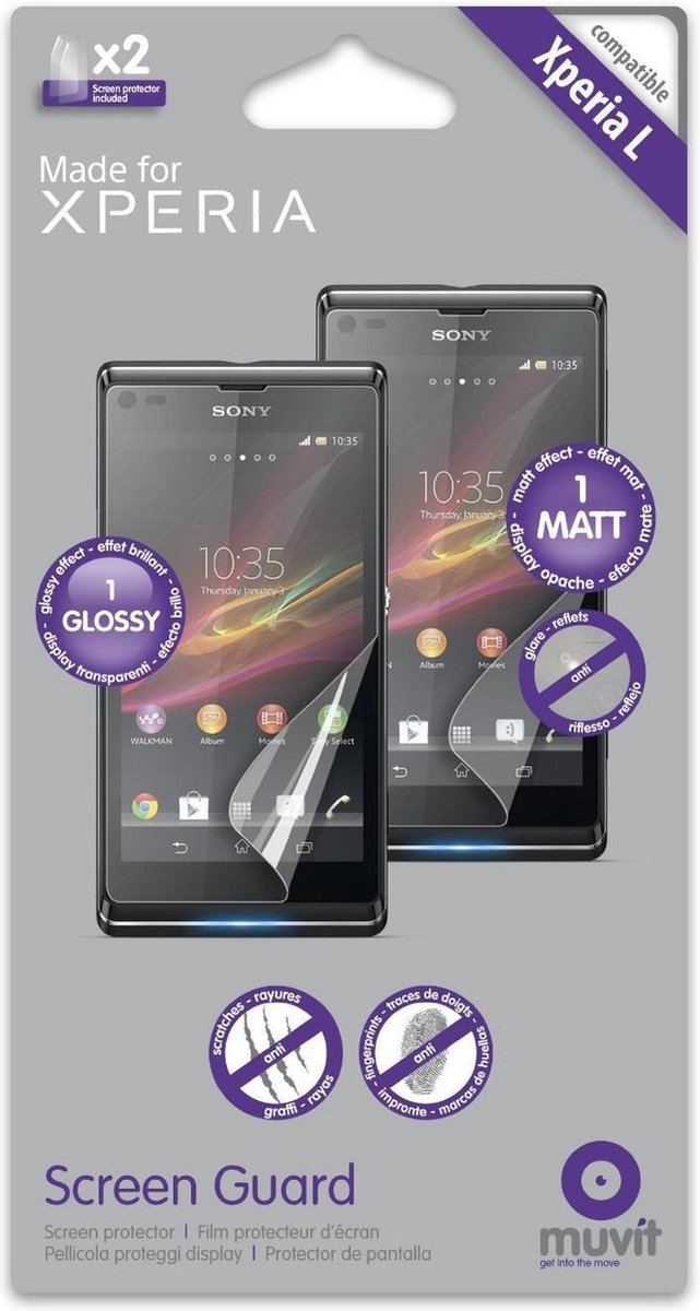 Muvit MFX Sony Xperia L Screenprotector AntiFingerprint 1x Glossy +1x Matt (2pcs) (SESCP005)