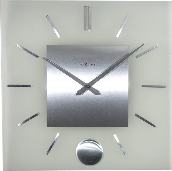 NeXtime Stripe Pendulum Square - Klok - Vierkant - 40x40 cm - Gematteerd wit