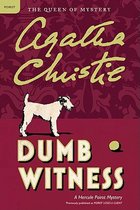 Boek 'Dumb Witness' van Agatha Christie met tekst en een illustratie van een hond.