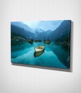 Boat In Lake Canvas - 100 x 70 cm - Landschap - Schilderij - Canvas - Slaapkamer - Wanddecoratie  - Slaapkamer - Foto op canvas