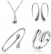 Jewelry Silver Water Drop Set | 925 Zilver Druppel Juwelen Set 4-Delig | Fashion Favorite