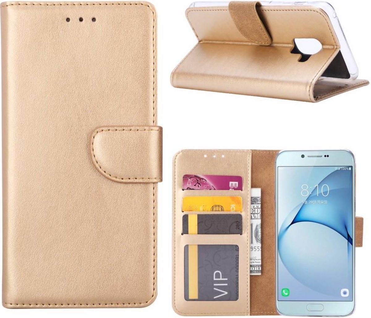 Portemonnee case hoesje Goud Geschikt voor: Samsung Galaxy A6 Plus 2018 A605