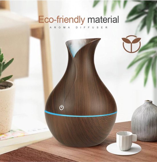 Aroma Diffuser - Luchtbevochtiger Aroma Therapie + NEUTRIHERBS Olie 10 ML - Vernevelaar – Verstuiver – Donkerbruin