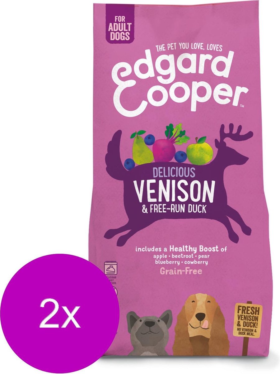 Bol.com Edgard & Cooper Delicious Venison Adult Hert&Eend&Appel - Hondenvoer - 2 x 7 kg Graanvrij aanbieding