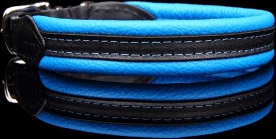 Dog's Companion Leren Halsband - Lengte: 30 cm Verstelbaar van 23-28 cm x 16 mm - soft/duo - Blauw