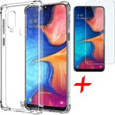 Samsung Galaxy A20e Hoesje - Anti Shock Proof Siliconen Back Cover Case Hoes Transparant - Tempered Glass Screenprotector