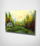 House In The Woods – Painting Canvas - 120 x 80 cm - Schilderij - Canvas - Slaapkamer - Wanddecoratie  - Slaapkamer - Foto op canvas
