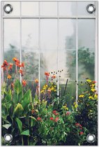 Tuinposter Bloemen voor het Raam 80x120cm- Foto op Tuinposter (wanddecoratie voor buiten en binnen)