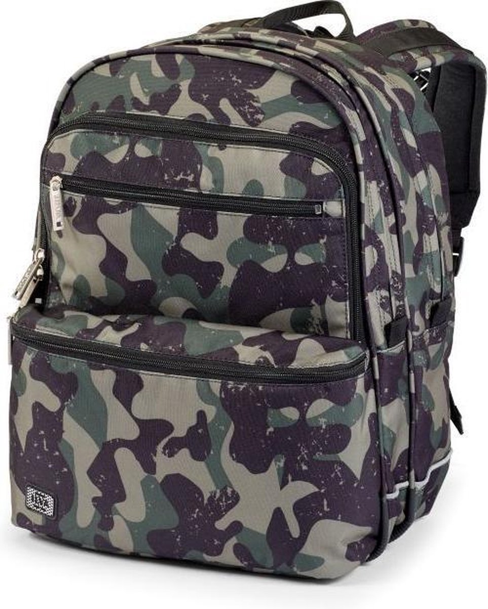 JEVA Square Green Camou - Rugzak met Camouflage print - Inclusief Gymtas