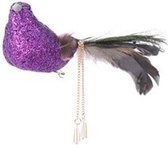 Paarse glitter vogel kerstversiering clip decoratie 5 cm