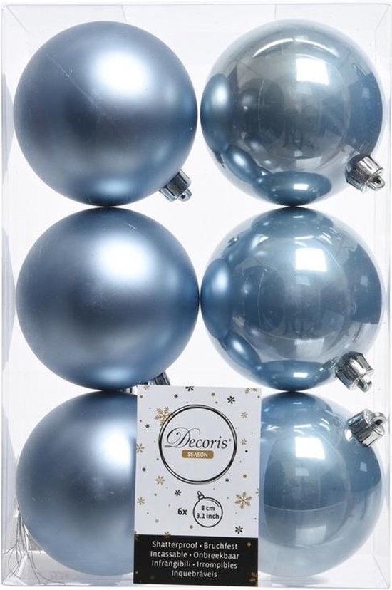 12x IJsblauwe kerstversiering kerstballen kunststof 8 cm bol