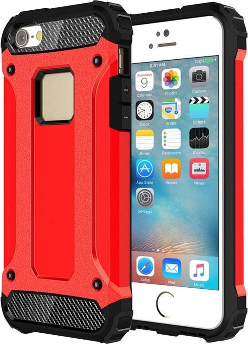 iPhone 5 - 5S - SE - Extra Strong Armor-Case Bescherm-Hoes Skin Rood