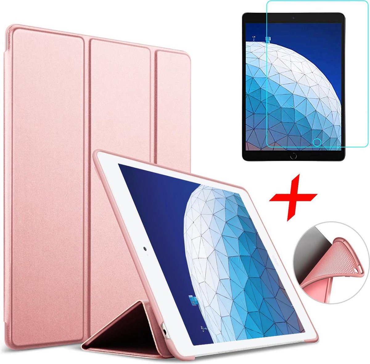 Hoes + Screenprotector geschikt voor iPad Air 2019 10.5 inch - Smart Book Case Roségoud