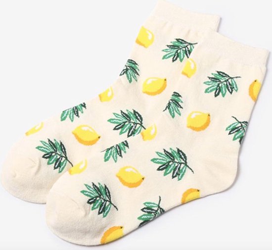 Vrolijke dames Sokken met citroen opdruk- maat 37-42