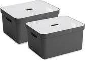 Sunware Sigma Home Opbergbox - 32L - 2 Boxen + 2 Deksels - Antraciet/Transparant