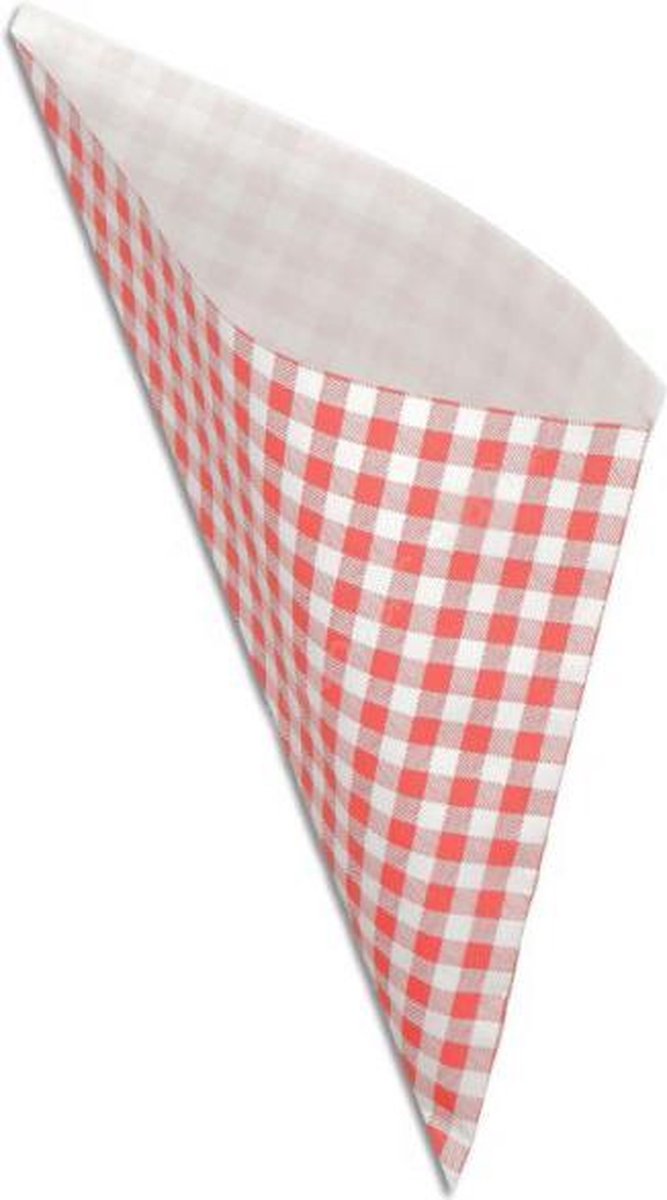 Papieren Frietzak XL - Rood Ruitje - Puntzak - Frietzakjes - Patatzak - 50 stuks - frietzak