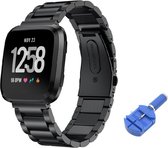RVS Horloge Band Geschikt Voor Fitbit Versa (Lite)- Watchband - Strap Armband Polsband Armband - Small/Large Zwart