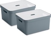 Sunware Sigma Home Opbergbox - 32L - 2 Boxen + 2 Deksels - Blauwgrijs/Transparant
