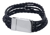 Zwarte armband met meerdere gevlochten bandjes van imitatieleer