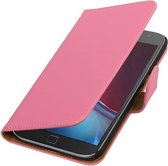 Roze Effen booktype wallet cover cover voor Motorola Moto G4 / G4 Plus