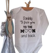 Romper baby eerste vaderdag met tekst papa - Wit | Zwart - Maat 62/68 Daddy I love you to the moon and back