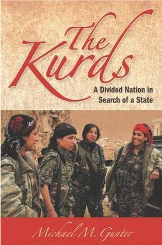 Boekomslag met de titel 'The Kurds: A Divided Nation in Search of a State' en een afbeelding van vier vrouwen in militaire kleding.