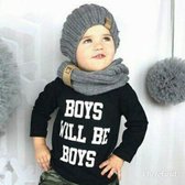 Muts met sjaal - Beanie - Donker grijs: De Winter Favoriet! - Voor kinderen vanaf 3 tot ongeveer 9 jaar.