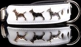 Dog's Companion - Leren halsband Bull Terriër - Lengte: 45cm (32-41cmx40 mm), Kleur: Wit / Zwart