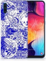 Geschikt voor Samsung Galaxy A50 TPU Hoesje Angel Skull Blue