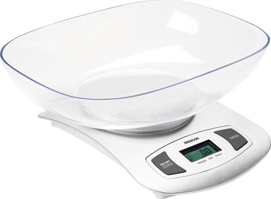 Bilancia Elettronica Da Cucina Sencor SKS 4001WH - Display LCD, Pesa Fino A 5 Kg, Con Ciotola Rimovibile, Funzione Tara