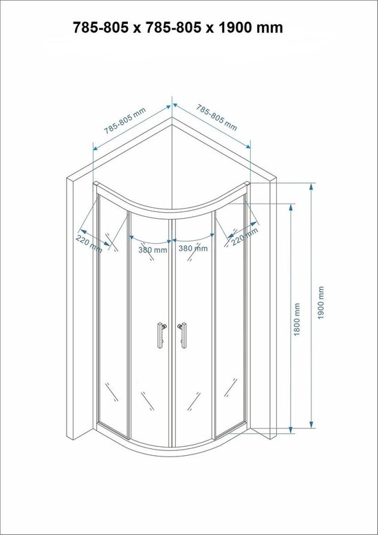 Cabine de douche Sanifun Alberta 800 x 800 Z verre dépoli