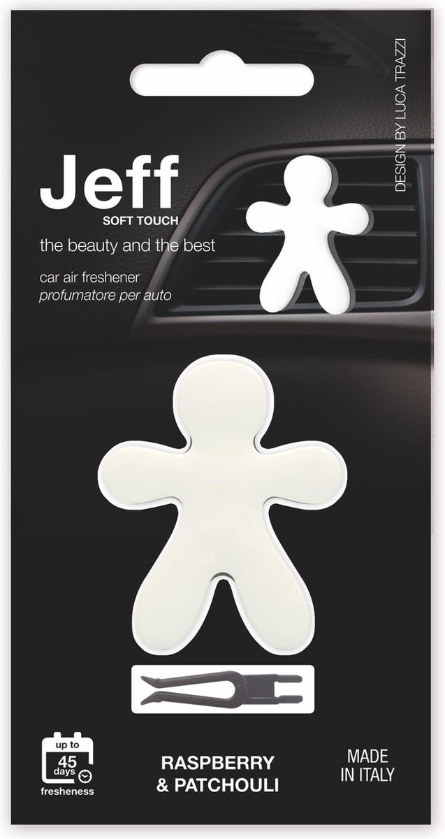 Wit Auto Luchtverfrisser Jeff - sandal & incense