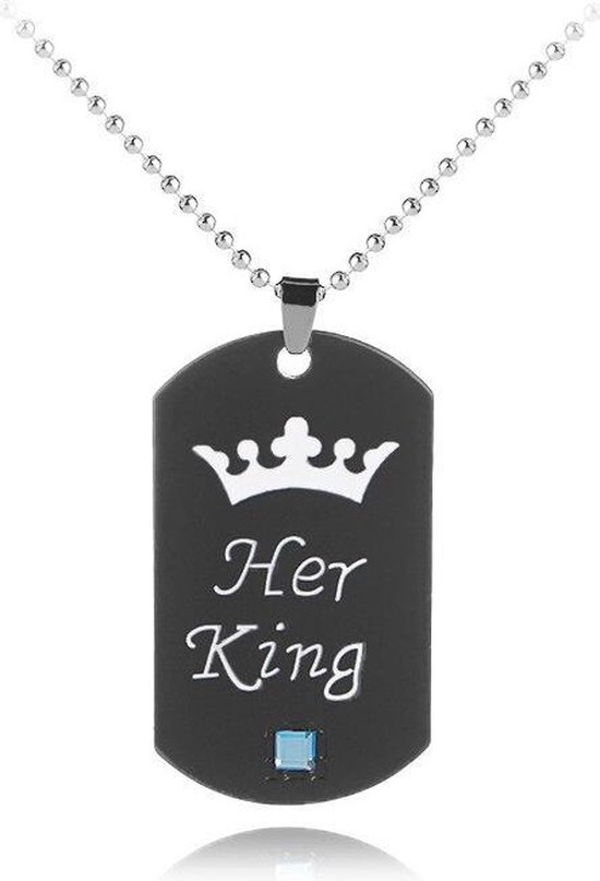 His Queen & Her King Ketting Set | Zwart | Liefdes Cadeau | Romantisch Cadeau | Cadeau voor Man | Geschenkset Mannen | Geschenkset Vrouwen | Cadeau voor Vrouw | Relatie Cadeau | Koppel Cadeau | Valentijn Cadeautje voor Hem - TrendFox