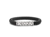 SILK Jewellery - Zilveren Armband - Crossline - 423BLK.21 - zwart leer - Maat 21