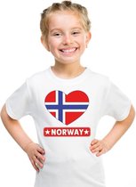 Noorwegen hart vlag t-shirt wit jongens en meisjes S (122-128)