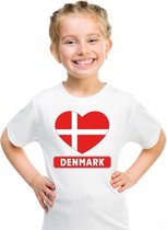 Denemarken hart vlag t-shirt wit jongens en meisjes 134/140