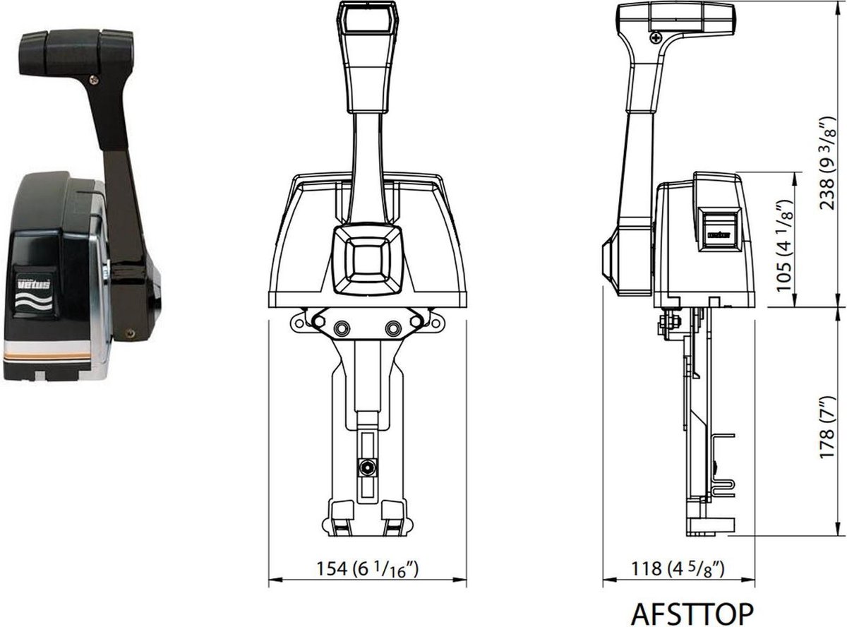 VETUS kunststof eenhendel Motorbediening topmontage type AFSTTOP