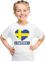 Zweden hart vlag t-shirt wit jongens en meisjes M (134-140)