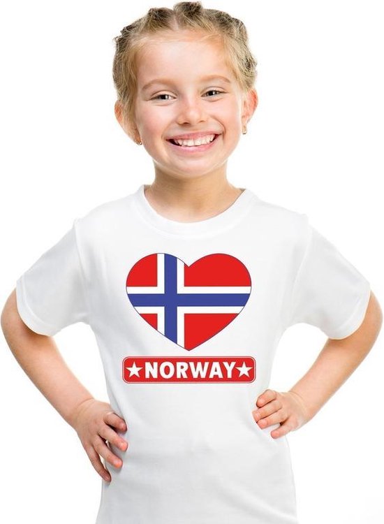 Noorwegen hart vlag t-shirt wit jongens en meisjes