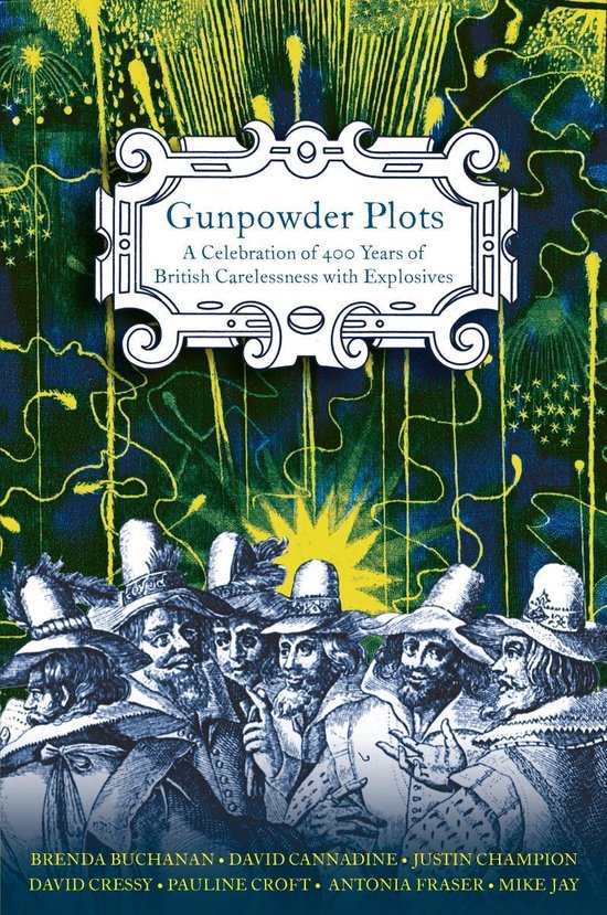 Boekomslag met de titel "Gunpowder Plots" en afbeeldingen van mannen met hoeden.