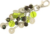 Behave® Tassen hanger - sleutelhanger - zilver-kleur groen met muntjes en kraaltjes 9 cm