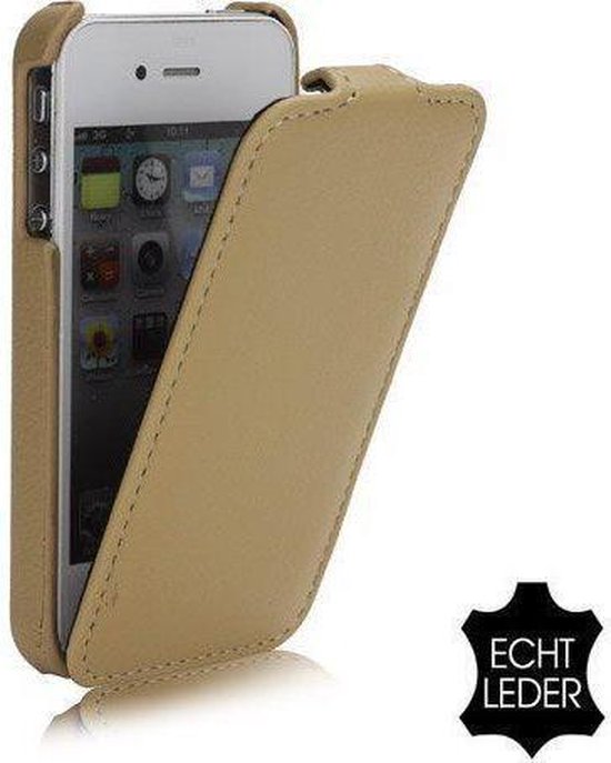 Opiaat Beter mout Echt leer - iPhone 4 / 4S hoesje - Lederen flip case beige | bol.com