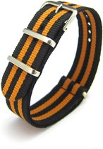 Premium Black Orange - Nato strap 22mm - Stripe - Horlogeband Zwart Oranje
